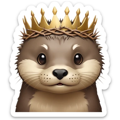 really cute confused otter face with simple thorny stem wrapped horizontally around its forehead like Jesus Christ's Crown of thorns, no crown shape on top, just thin spiky branches circling the forehead sticker