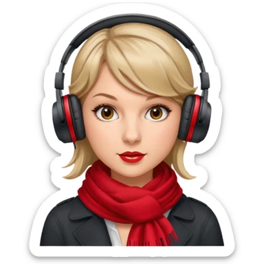 taylor swift with red scarf wearing headphones sticker