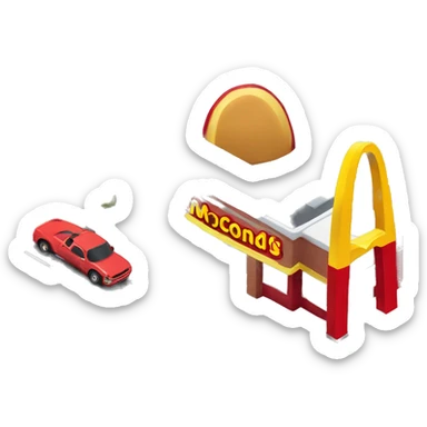 “McDonald’s store with the iconic golden arches, a red and yellow color scheme, and a simple, recognizable design that captures the essence of a fast food restaurant.” sticker