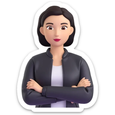 woman with oval-shaped flat-top head wearing a tight-fitting elbow-length black leather jacket sticker