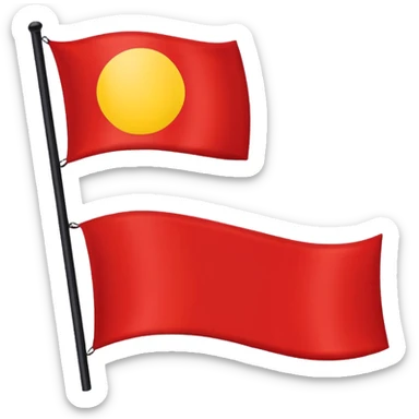 a rectangular flag with the top half solid black and the bottom half solid red with a medium-sized yellow circle in the middle overlapping both colours sticker
