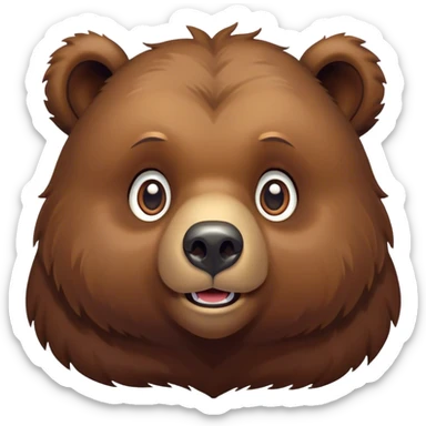 Cinematic Cute Grizzly Bear Portrait Emoji, Head tilted playfully and inquisitively, featuring a dense, rugged deep brown fur with a gentle, curious expression in round, sparkling eyes, Simplified yet irresistibly adorable features, highly detailed, glowing with a warm, friendly glow, high shine, affectionate and surprisingly gentle, stylized with a touch of wild whimsy, bright and endearing, soft glowing outline, capturing the essence of a mischievous yet loving bear, so playful it feels like it could amble out of the screen and into your arms! sticker