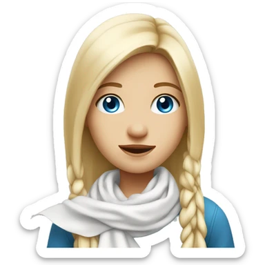 Cute Blonde straight girl with long hair blue eyes with a white scarf on sticker