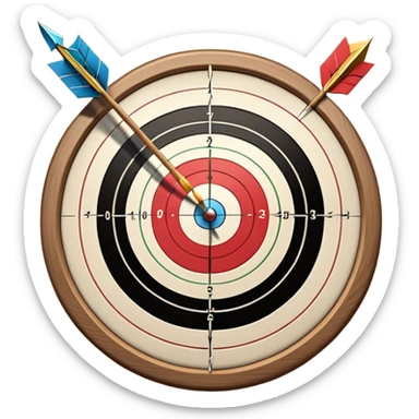 A bow and arrow aimed at a target, with the arrow in mid-flight towards the bullseye. The target's concentric rings are visible, emphasizing the precision and focus required in archery. The background is simple, highlighting the equipment and the sport's accuracy. sticker