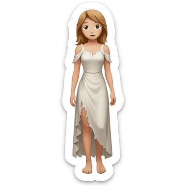 Female figure standing barefoot in ruined cathedral, dress slipping from shoulder sticker