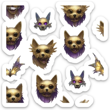 iridescent kintsugi fluffy zombie black brown gold dog fox head zombie skeleton gold mechanical steampunk raven wings nebula galaxy stars colorful flowers fairy lights vintage zombie sticker