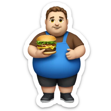 fat man with brown hair, blue eyes, and he is eating a burger because he is fat sticker