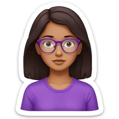 Chica de pelo moreno con gafas, lleva camisa violeta. Piel morena clara. Con Torre de Hércules de la Coruña detrás de la chica. sticker