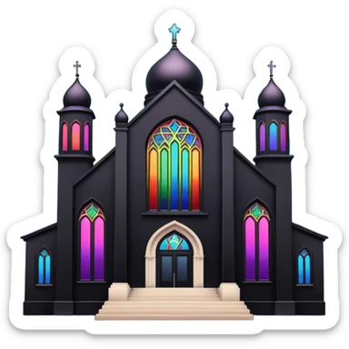 jewish synagogue temple in dark goth aesthetic style with black building and rainbow tint glass windows sticker
