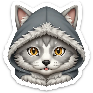 a cat with a wolf's hood on its head
 sticker