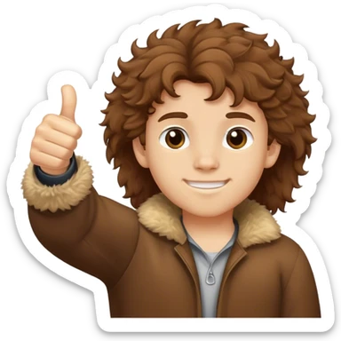 ￼ Boy with Brown fluffy hair with thumb up￼ sticker
