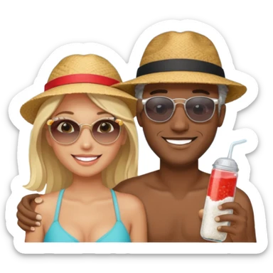 Black man salt n pepper hair smiling with blonde in love on beach sticker