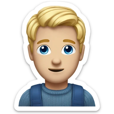 man with blue eyes and blond hair that is pushed down wearing jumper sticker