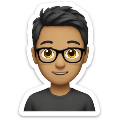a asian boy with black square like glasses with brown hair with pride flag saying sean is gay sticker
