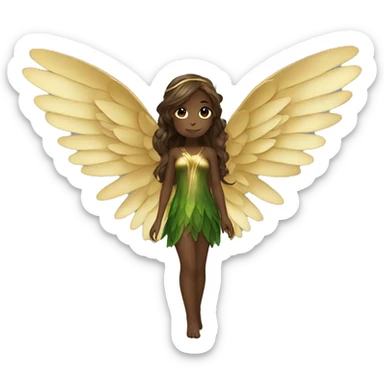 big wings, Beautiful, fairy, gold, brown, dark green, green, long hair sticker