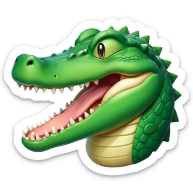 Cinematic Cute Yawning Crocodile Portrait Emoji, Head tilted slightly with a dramatic, wide-open yawn, showcasing a soft, textured emerald-green hide with slightly drooping jaws and half-closed eyes in drowsy contentment, Simplified yet irresistibly adorable features, highly detailed, glowing with a soft, cozy glow, high shine, relaxed yet expressive, stylized with a touch of reptilian whimsy, bright and endearing, soft glowing outline, capturing the essence of a sleepy yet affectionate crocodile, so drowsy it feels like it could stretch out of the screen and curl up for a nap! sticker