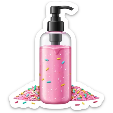 Pink shower gel light pink bottle with sprinkles and confeti on the bottle  sticker