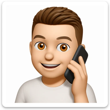 Based on these photos, make an emoji with facial features preserved, a man in a white t-shirt, talking on the phone sticker