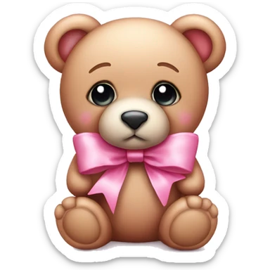 Cute pink teddy bear wearing pink bow with tears in eyes  sticker