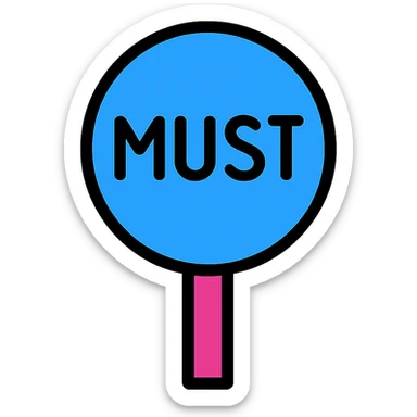 the road sign with the word must. don't use yelloe color sticker