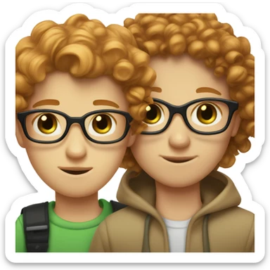 pale ginger girl with green eyes is next to tan brunette curly hair boy who has glasses  sticker