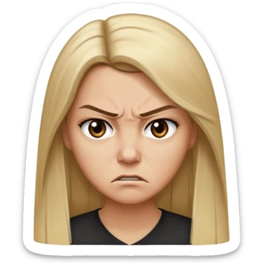 Mujer color de piel moreno claro, con cabello rubio largo, lacio y suelto, ojos negros, enojada  sticker