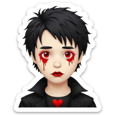 Goth boy with shaggy hair, and messy, smudged, red, lipstick  sticker