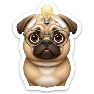 Pug with glasses and brainstorming  sticker