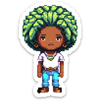 Retro pixel art character with afro hairstyle sticker