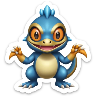 Elemental shimmering lucky charming smiling cute Croagunk-Dragalge-Hawlucha-Pokémon-Fakémon-hybrid-creature sticker