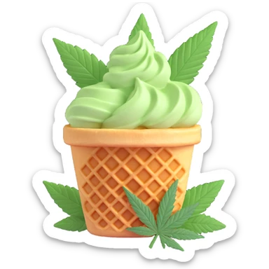 colorful gelato in a waffle cup with cannabis leaf sticker