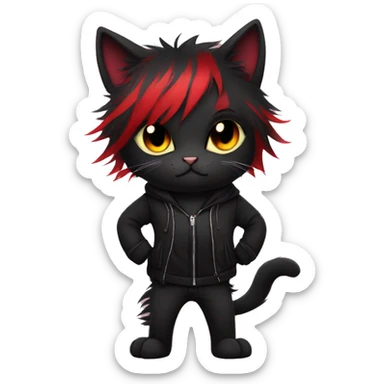 Anthro Edgy Cool Beautiful Black Cat-Fursona with Emo Hair-bangs with Red Streaks sticker