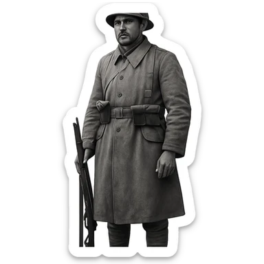 Ottoman WW1 soldier, trench coat, helmet, vintage military style sticker