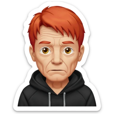 old manwith red hair and black hoodie sticker