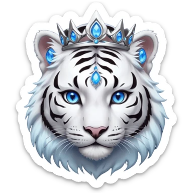 ESO Female white/black tiger khajiit leader of the umbral rose, glowing blue eyes, glowing blue 'third eye' gem; shadow gem silver tiara sticker