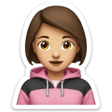 Girl with short brown hair and brown eye who wearing black hoodies with pink pants  sticker