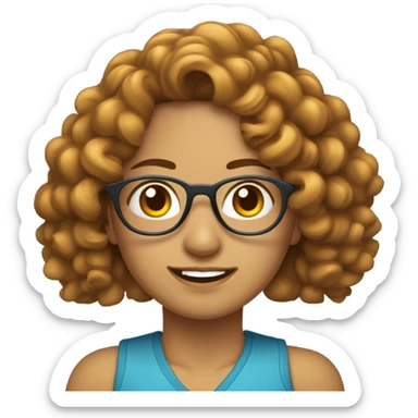 woman dengan kacamata hampir bulat, rambut curly dark ginger, kulit sawo matang baju biru sticker