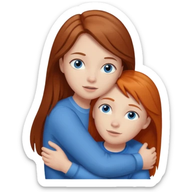 Girl with straight brown hair being hugged by ginger boy. Both have blue eyes.  sticker