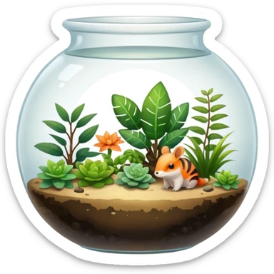 A terrarium. With plants and animals inside of it. sticker