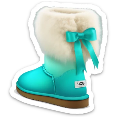 Realistic pair of tiffany blue to turquoise ombre fur Ugg boots with silk ribbon bows. sticker