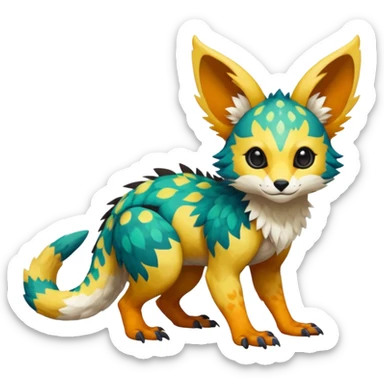 Rare realistic exotic cute epic pretty beautiful handsome gorgeous aesthetic colorful vibrant Vernid-Trico-species-Fakemon-creature by LiLaiRa, random markings, tufted ears, full body sticker