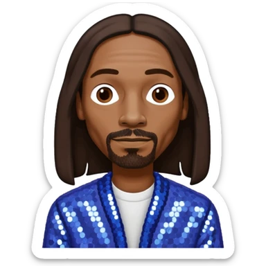 Snoop Dogg with long dark brown hair, periwinkle sequin outfit sticker