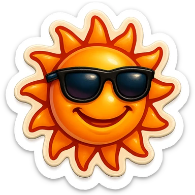 a smiling sun with sunglasses, retro sticker style sticker