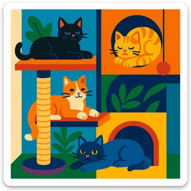 cats relaxing in a vertical playhouse sticker