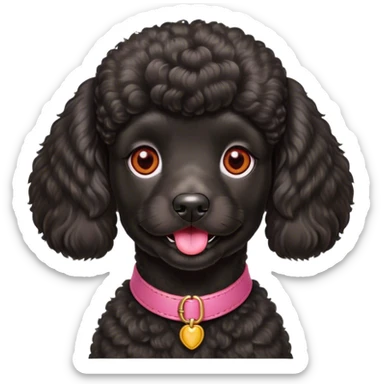 Barboncino nero con il pelo lungo. Occhi castano chiari. Lingua rossa. Con il collare rosa sticker