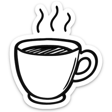 hand drawn outlined icon of a coffee cup, no fill sticker