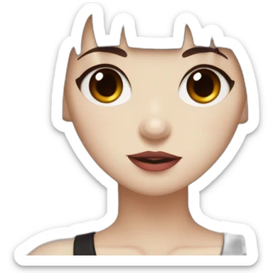 Goth Girl, pale skin, brown eyes and red hair. Bangs, and hair under the neck. front hair longer than back hair.Winking with one eye and sticking out the tongue sticker