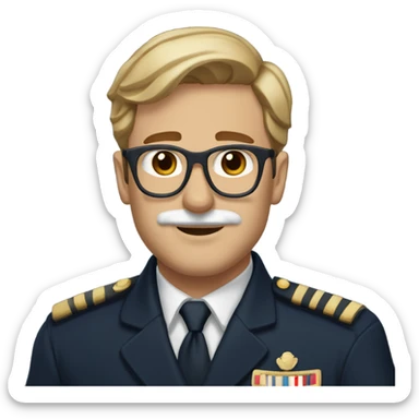 White, Light brown hair man with oval-shaped with tortoiseshell frames only at the top and a subtle gold bridge and a mustache in a navy uniform  sticker