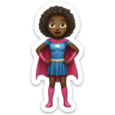 A full body emoji of a child girl on a superhero costume sticker