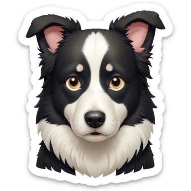 Cinematic Grumpy Black and White Border Collie Portrait Emoji, Head tilted slightly with a deeply unimpressed expression, showcasing a dense black and white coat with intense eyes narrowed into an unamused glare, ears slightly drooping in exasperation, Simplified yet comically expressive features, highly detailed, glowing with a dry, sarcastic glow, high shine, effortlessly judgmental yet dignified, stylized with a touch of cynicism, bright but brooding, soft glowing outline, capturing the essence of an eternally unimpressed yet determined herder, so lifelike it feels like it could sigh heavily at you in disdain at any moment! sticker